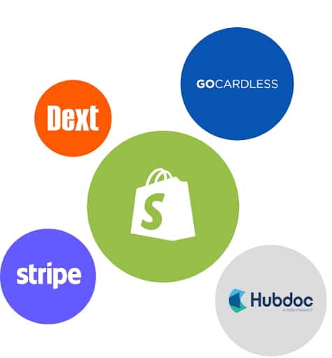 Logos of Stripe, Shopify, GoCardless and Hubdoc